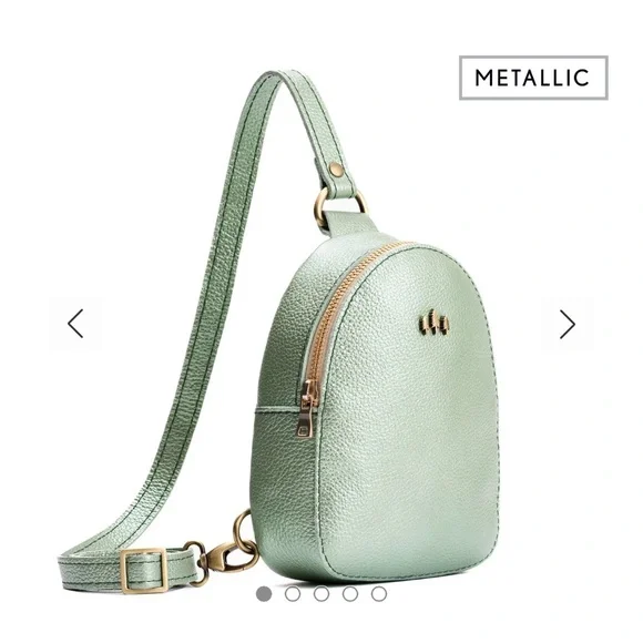 Portland Leather Metallic Mint Green Crossbody Bag - Picture 1 of 10
